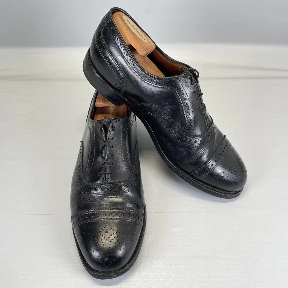 Allen Edmonds Strand Oxford Shoes Mens Size 9.5 D Black Leather Cap Toe Brogue